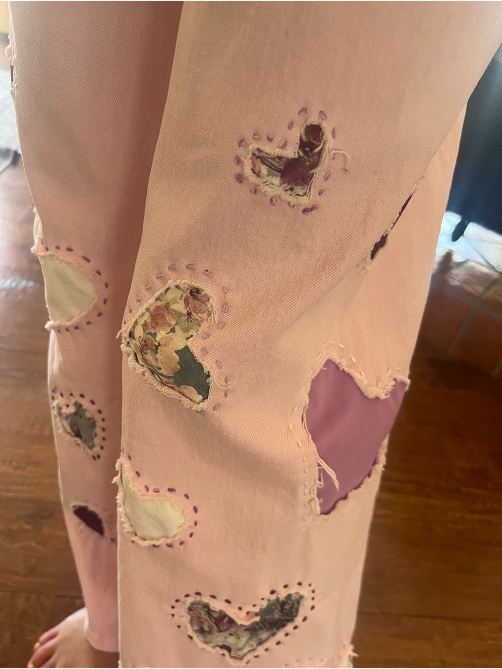 Hand stitched hearts jeans size 6 - Picture 7 of 16